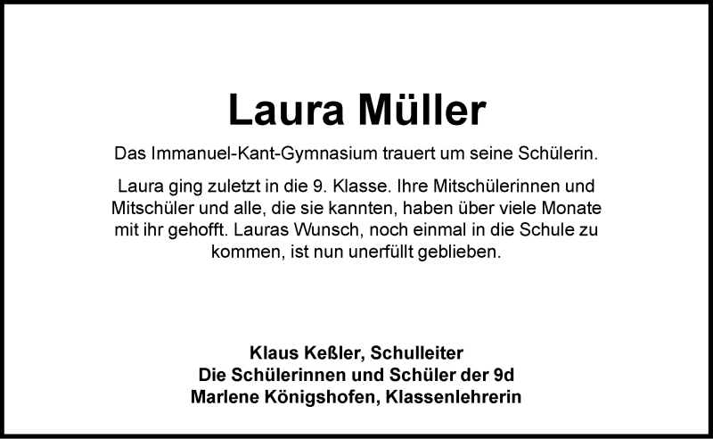  Traueranzeige für Laura Müller vom 30.07.2015 aus Neue Westfälische