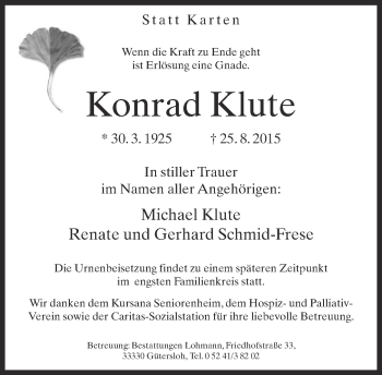 Traueranzeige von Konrad Klute