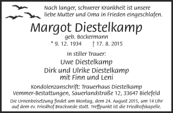 Traueranzeige von Margot Diestelkamp