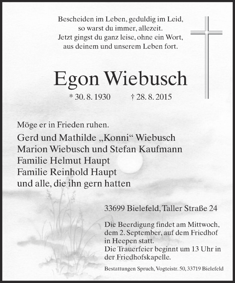  Traueranzeige für Egon Wiebusch vom 31.08.2015 aus Neue Westfälische