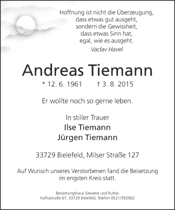 Traueranzeige von Andreas Tiemann