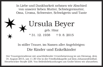 Traueranzeige von Ursula Beyer