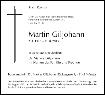 Traueranzeige von Martin Giljohann