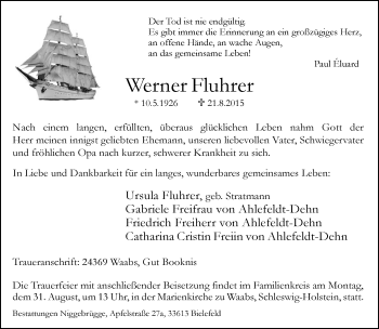 Traueranzeige von Werner Fluhrer