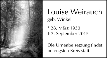 Traueranzeige von Louise Weirauch von Neue Westfälische