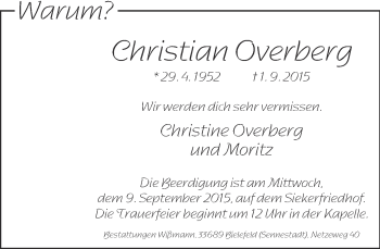Traueranzeige von Christian Overberg von Neue Westfälische