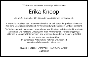 Traueranzeige von Erika Knoop