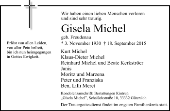 Traueranzeige von Gisela Michel von Neue Westfälische