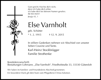 Traueranzeige von Else Varnholt von Neue Westfälische