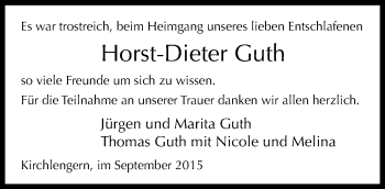 Traueranzeige von Horst-Dieter Guth von Neue Westfälische