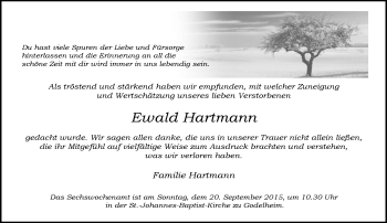 Traueranzeige von Ewald Hartmann von Neue Westfälische