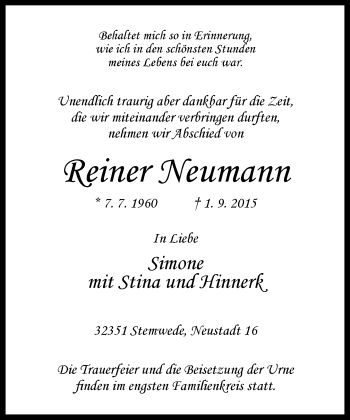 Traueranzeige von Reiner Neumann von Neue Westfälische