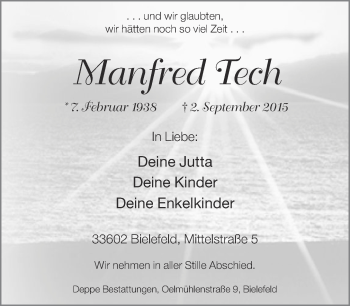 Traueranzeige von Manfred Tech von Neue Westfälische