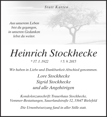 Traueranzeige von Heinrich Stockhecke