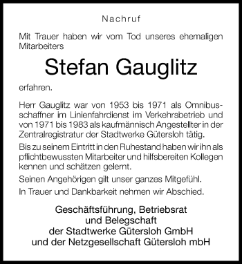 Traueranzeige von Stefan Gauglitz