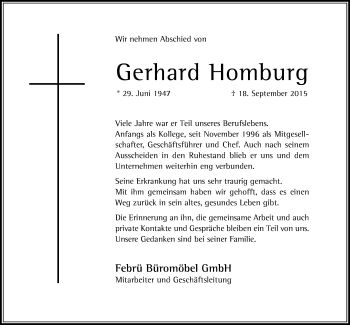 Traueranzeige von Gerhard Homburg von Neue Westfälische