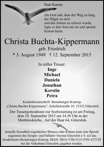 Traueranzeige von Christa Buchta-Kippermann von Neue Westfälische