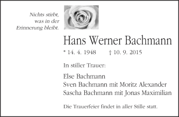 Traueranzeige von Hans Werner Bachmann