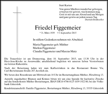 Traueranzeige von Friedel Figgemeier von Neue Westfälische