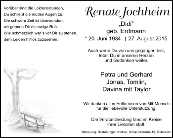Traueranzeige von Renate Jochheim von Neue Westfälische