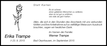 Traueranzeige von Erika Trampe