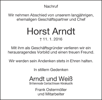 Traueranzeige von Horst Arndt von Neue Westfälische