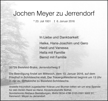 Traueranzeige von Jochen Meyer zu Jerrendorf von Neue Westfälische