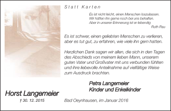 Traueranzeige von Horst Langemeier