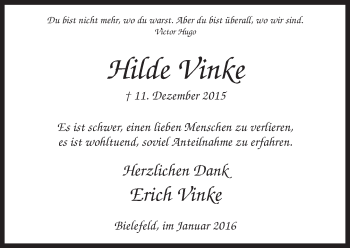 Traueranzeige von Hilde Vinke