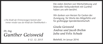 Traueranzeige von Gunther Geisweid von Neue Westfälische