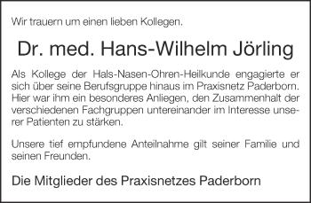 Traueranzeige von Hans-Wilhelm Jörling von Neue Westfälische