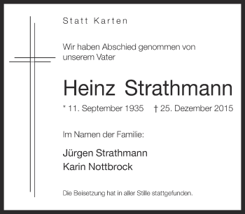 Traueranzeige von Heinz Strathmann von Neue Westfälische