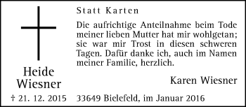 Traueranzeige von Heide Wiesner von Neue Westfälische