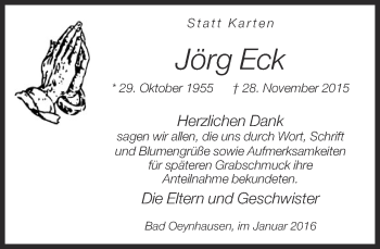 Traueranzeige von Jörg Eck