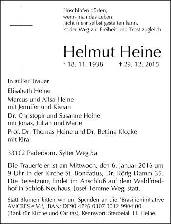 Traueranzeige von Helmut Heine von Neue Westfälische