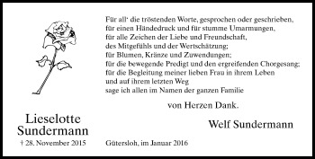 Traueranzeige von Lieselotte Sundermann von Neue Westfälische