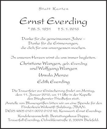 Traueranzeige von Ernst Everding von Neue Westfälische