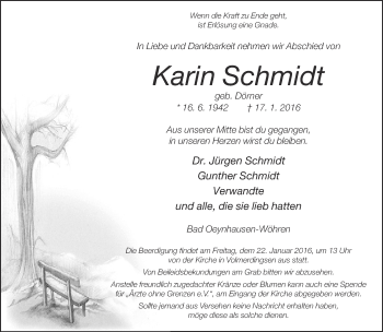 Traueranzeige von Karin Schmidt