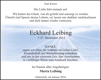 Traueranzeige von Eckhard Leibing