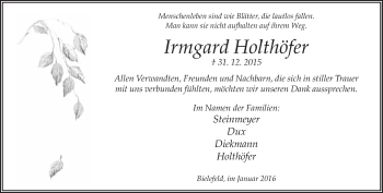 Traueranzeige von Irmgard Holthöfer