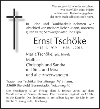 Traueranzeige von Ernst Tschöke von Neue Westfälische