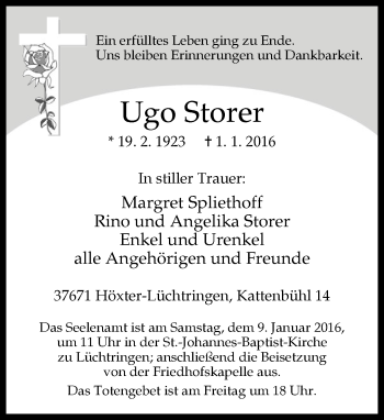Traueranzeige von Udo Storer von Neue Westfälische