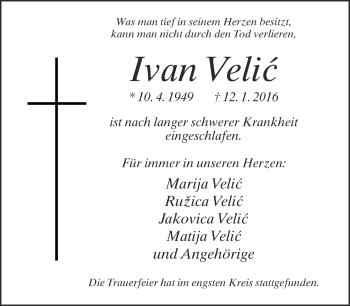 Traueranzeige von Ivan Velic von Neue Westfälische