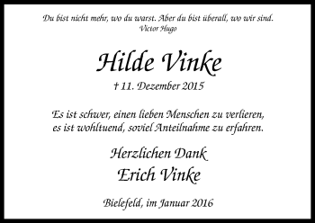 Traueranzeige von Hilde Vinke