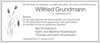 Traueranzeige von Wilfried Grundmann