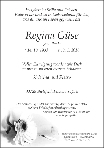 Traueranzeige von Regina Güse