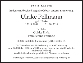 Traueranzeige von Ulrike Pellmann von Neue Westfälische