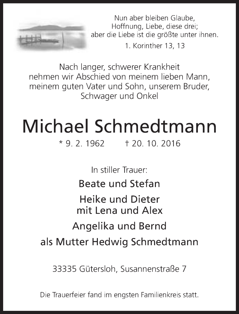  Traueranzeige für Michael Schmedtmann vom 29.10.2016 aus Neue Westfälische