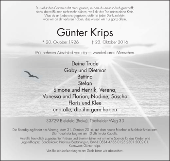 Traueranzeige von Günter Krips von Neue Westfälische