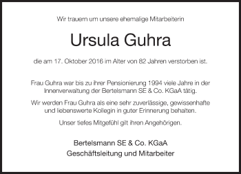 Traueranzeige von Ursula Guhra von Neue Westfälische